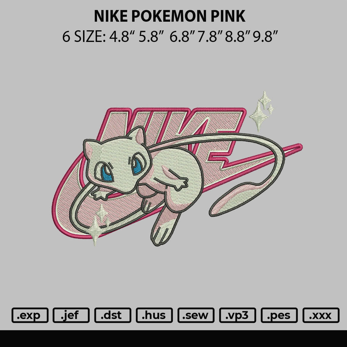 Nike Pokemon Pink Embroidery File 6 sizes