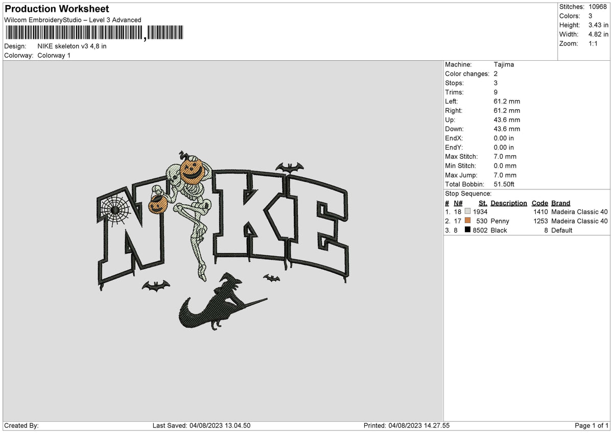 Nike Skeleton V3 Embroidery File 6 sizes