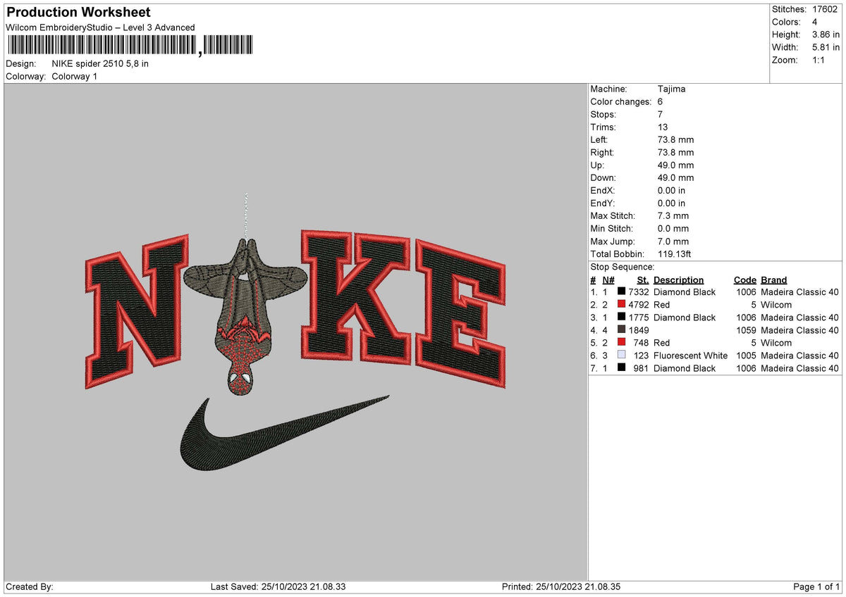Nike Spider 2510 Embroidery File 6 sizes