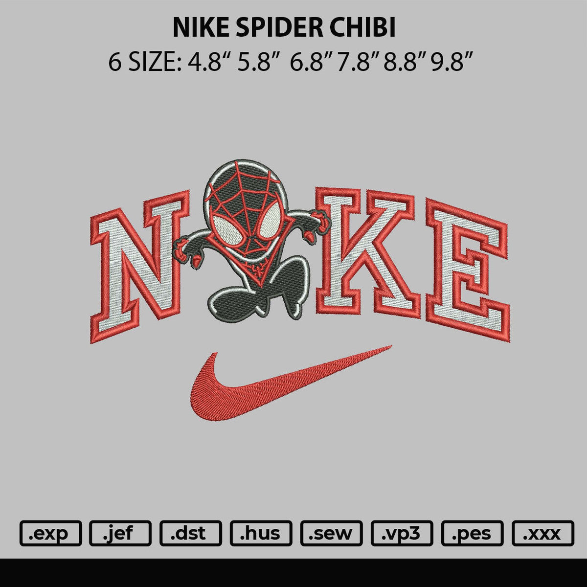 Nike Spider Chibi Embroidery File 6 sizes