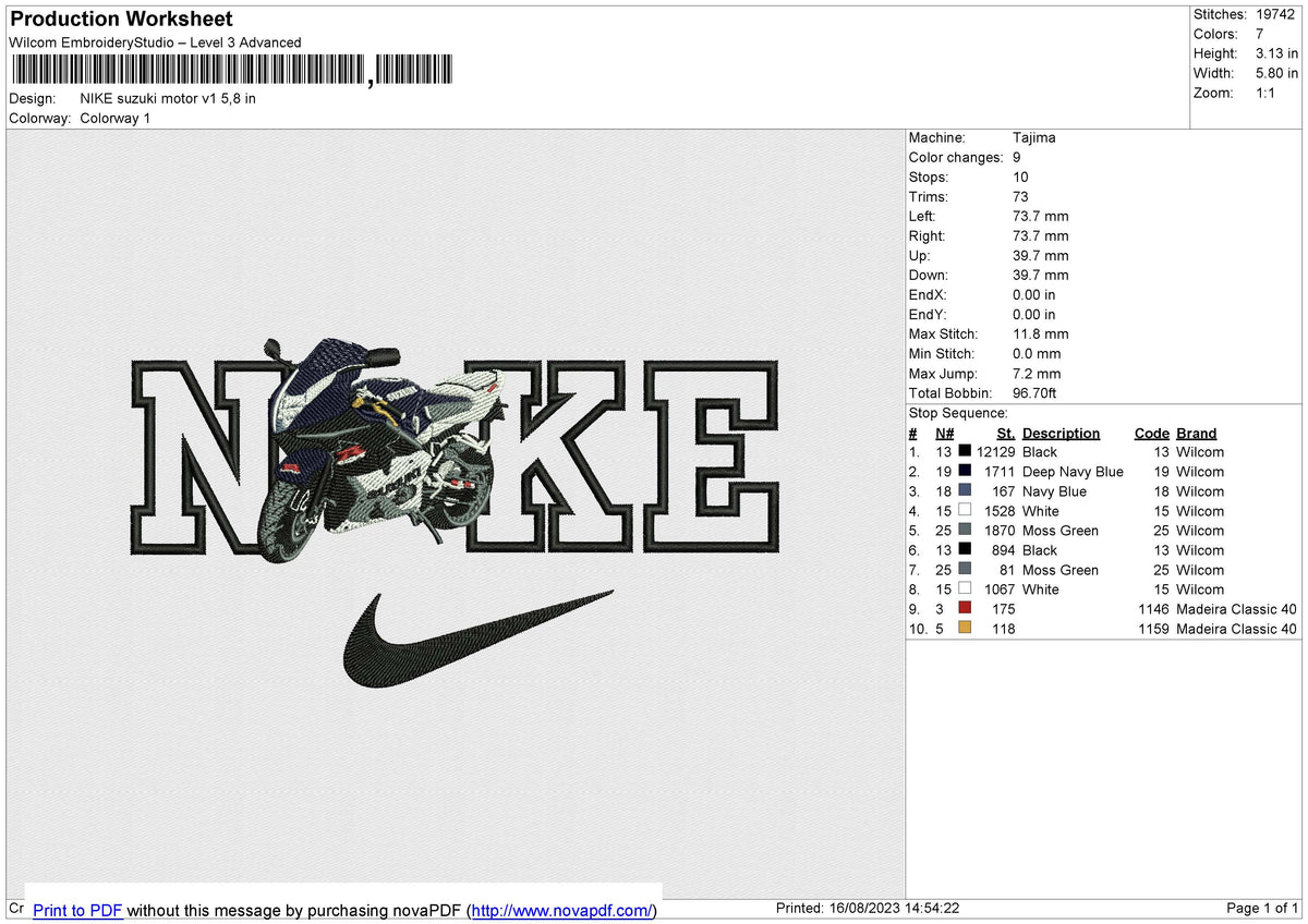 NIKE suzuki motor v1 Embroidery File 6 size