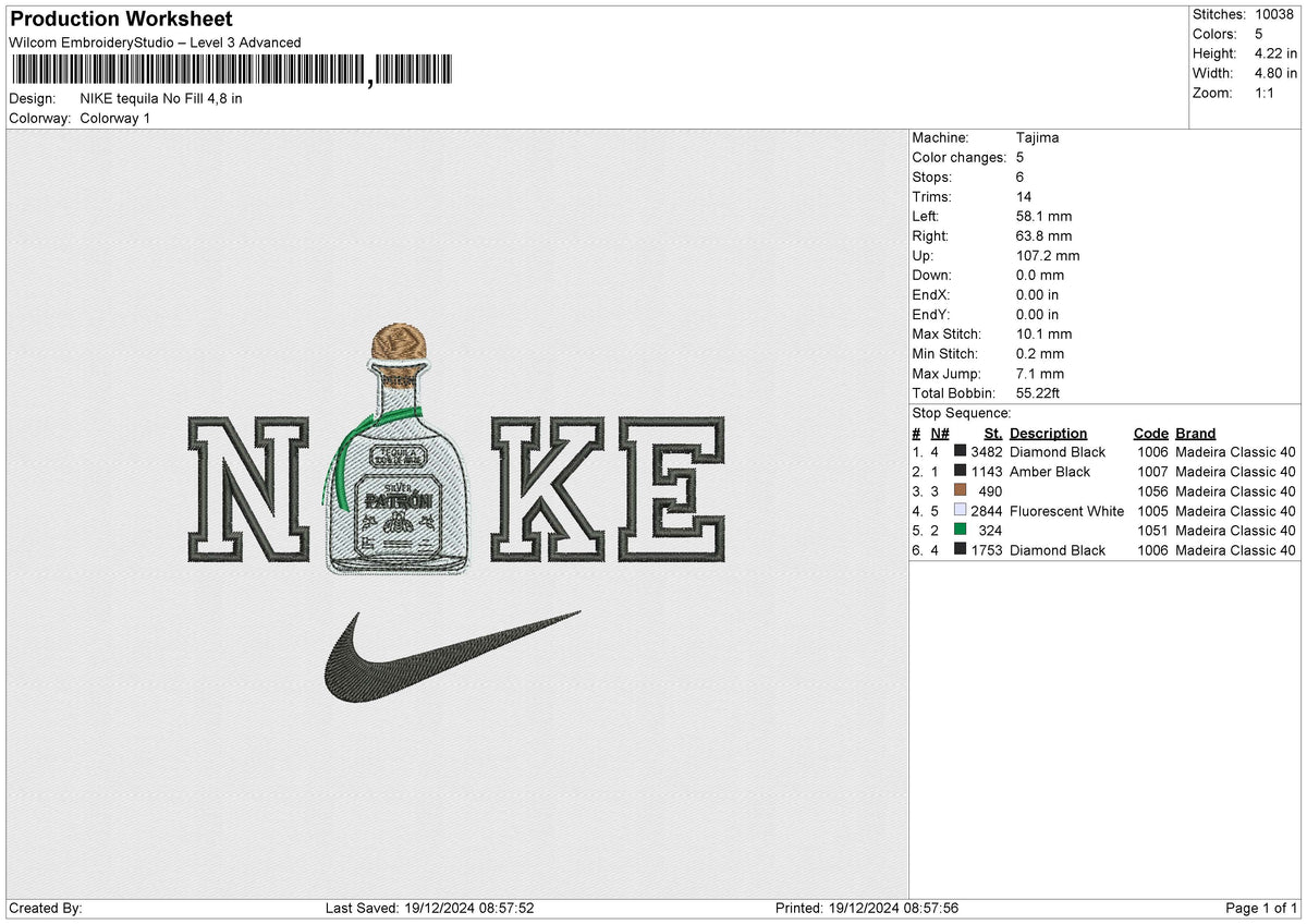 NIKE Tequila No Fill Embroidery File 6 size
