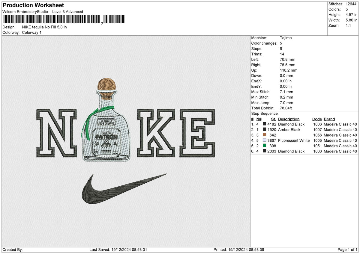 NIKE Tequila No Fill Embroidery File 6 size