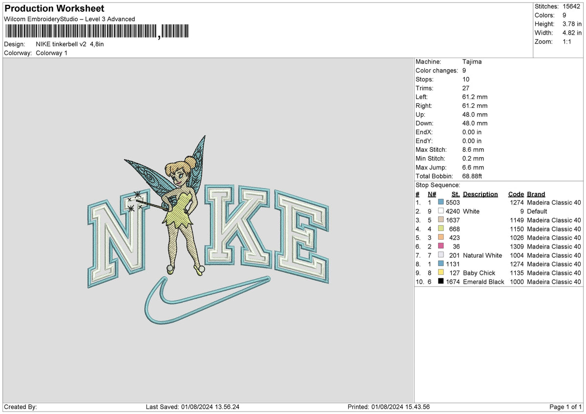 Nike Tinker Bellv2 Embroidery File 6 size