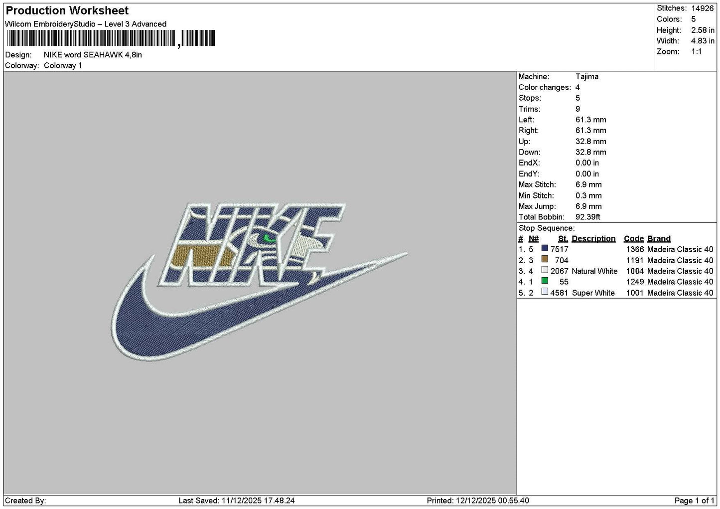 Nike Word Eagle Embroidery File 6 sizes
