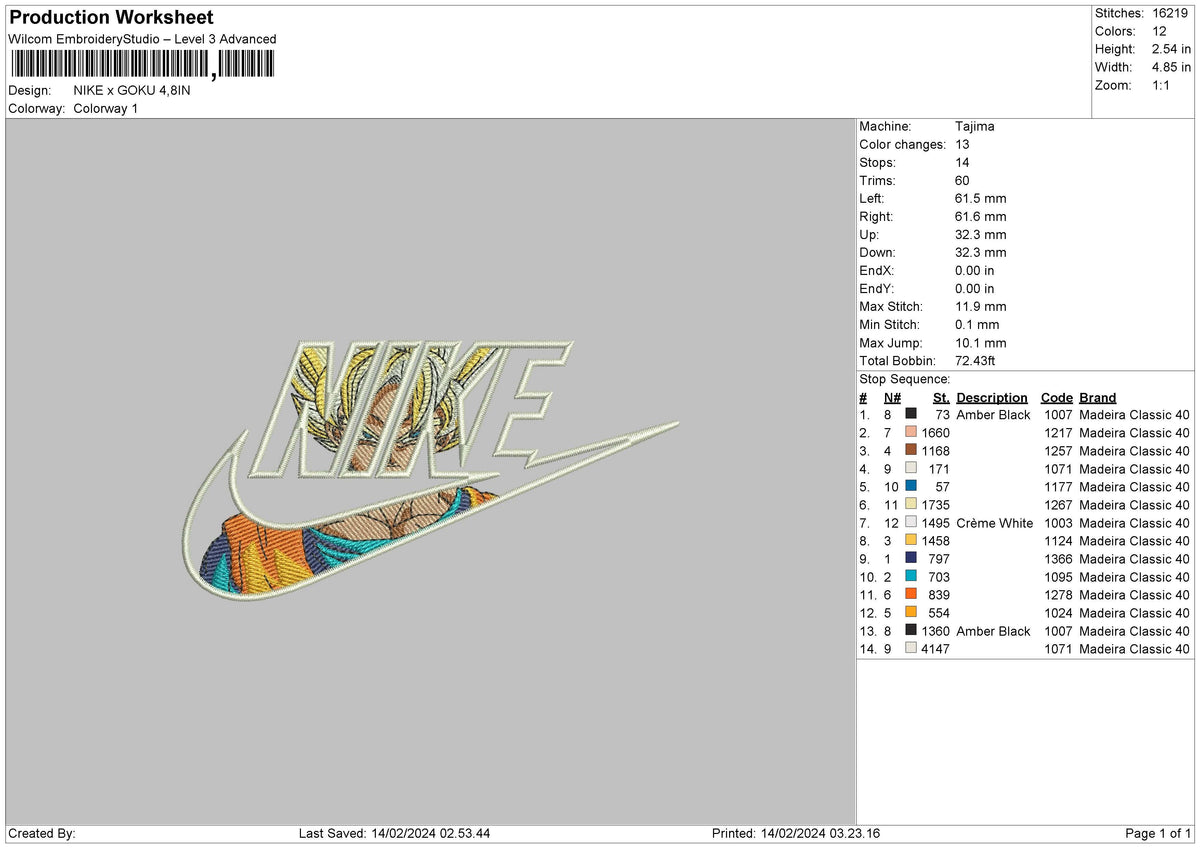 Nike Goku 1402 Embroidery File 6 sizes