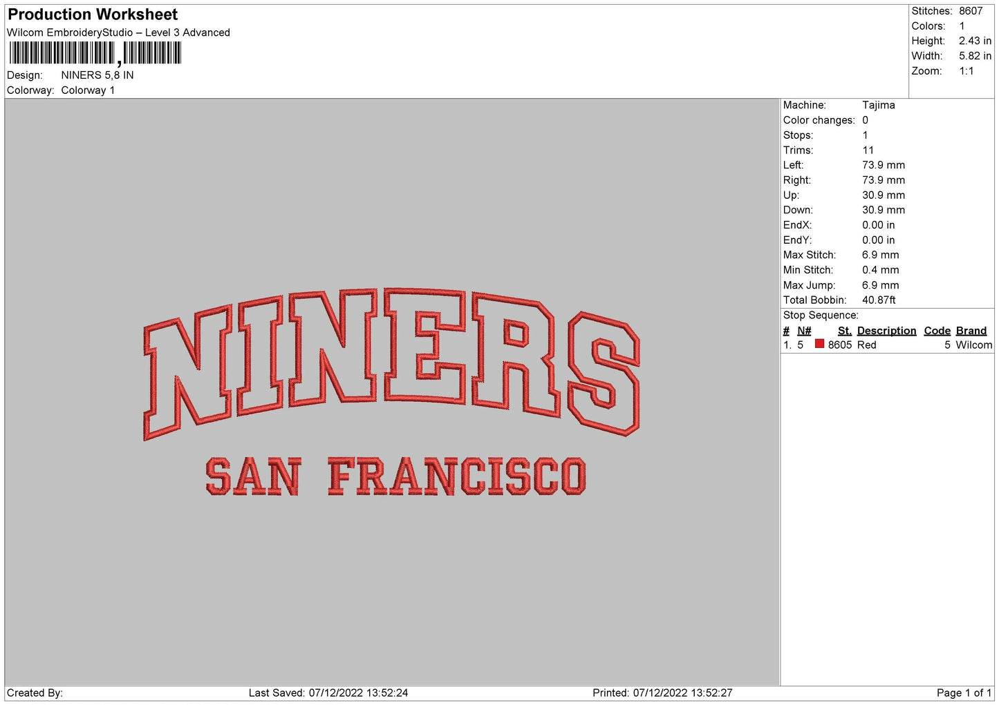 Niners Embroiery File 6 sizes