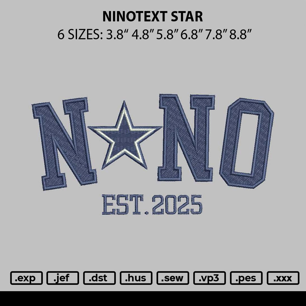 Ninotext Star Embroidery File 6 sizes