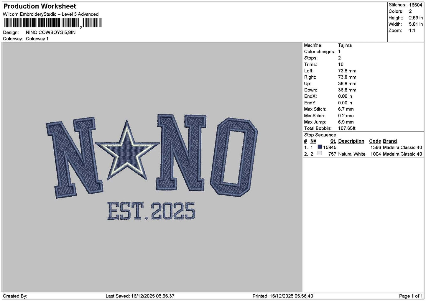 Ninotext Star Embroidery File 6 sizes
