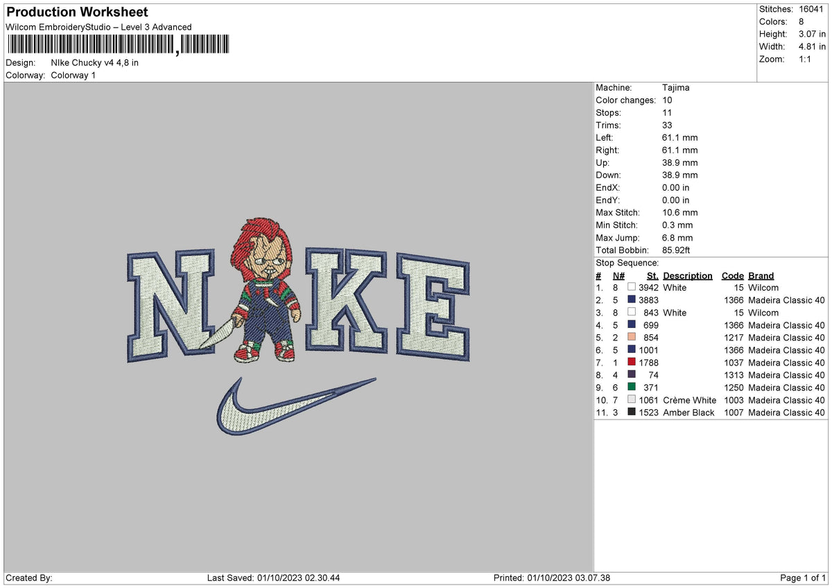 Nike Chucky V4 Embroidery File 6 sizes