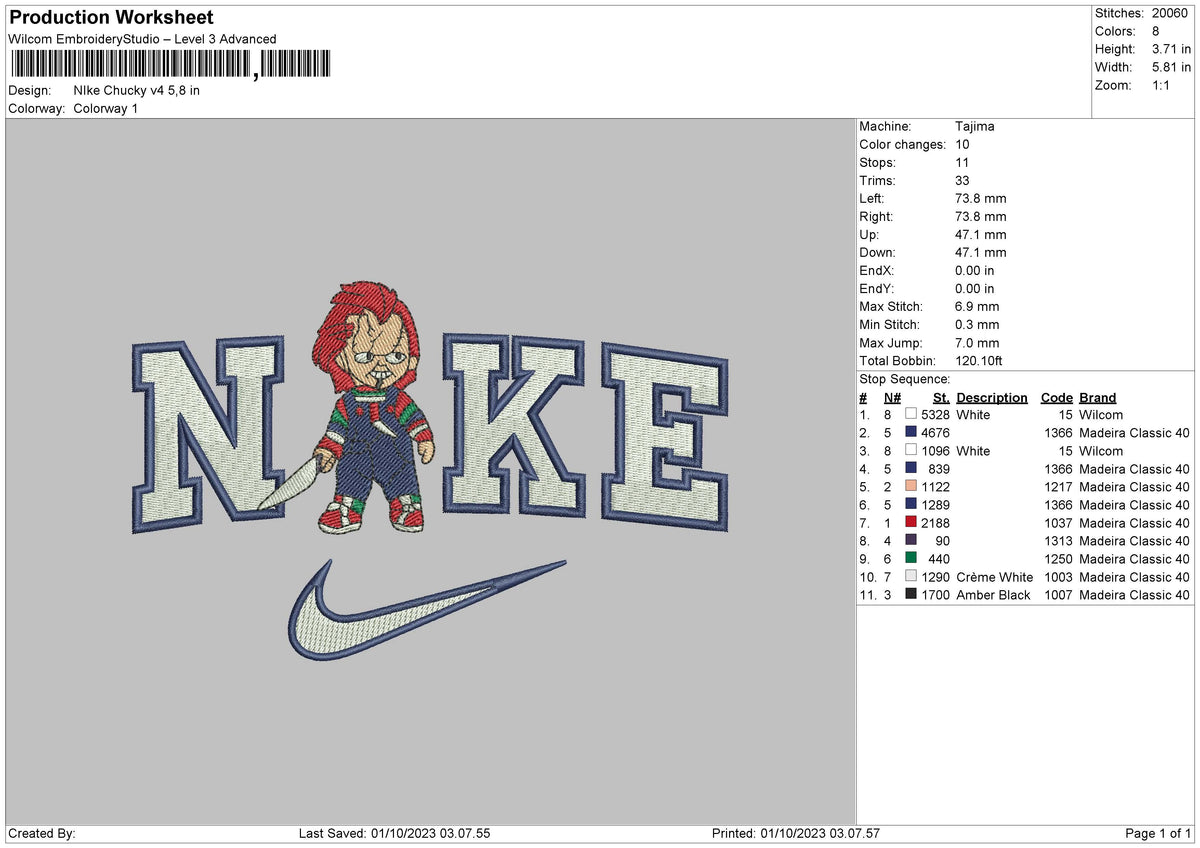 Nike Chucky V4 Embroidery File 6 sizes