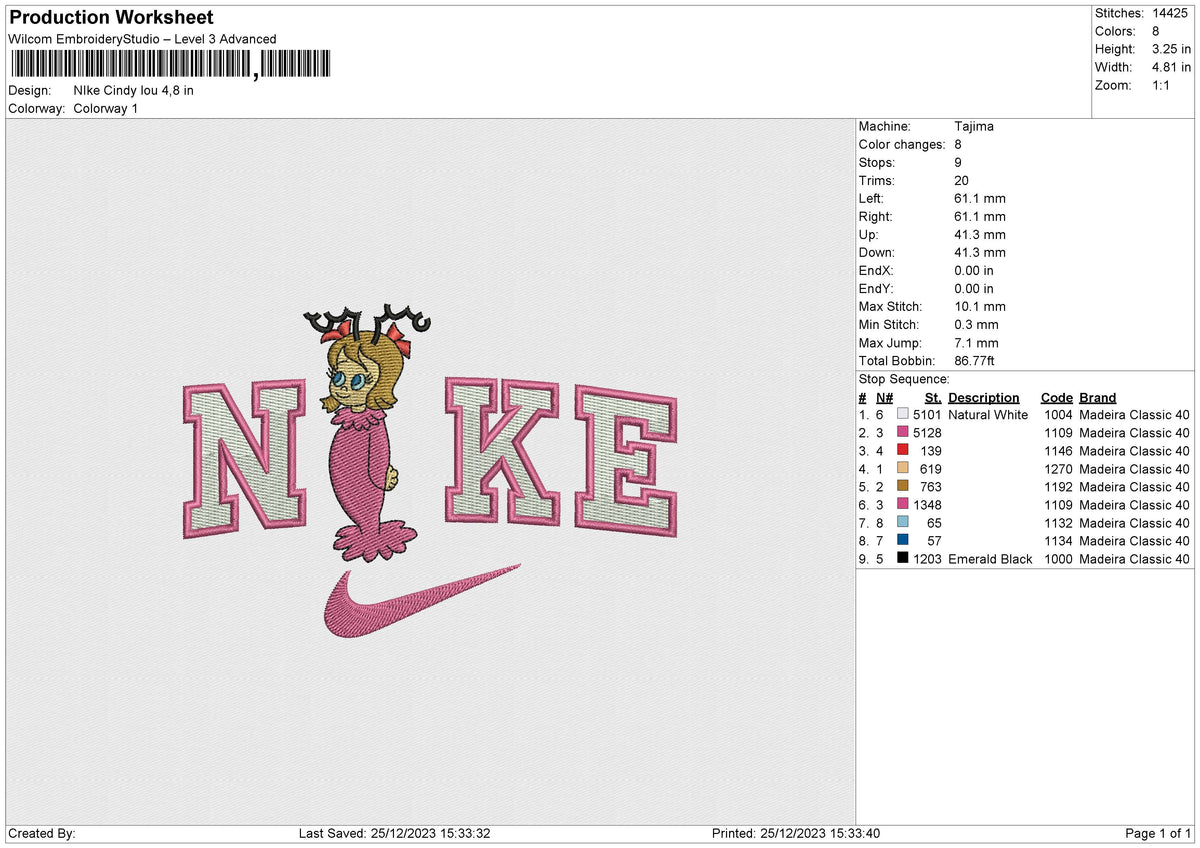 NIke Cindy lou Embroidery File 6 size