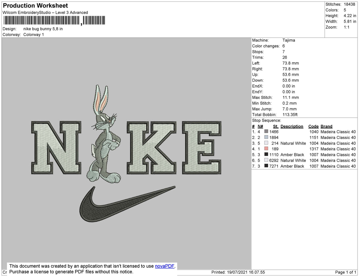 Nike Bugs Bunny Embroidery