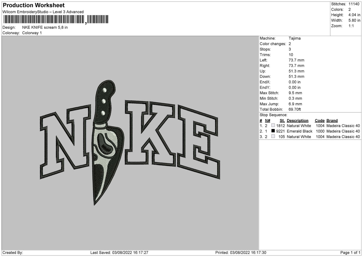 Nike Knife Scream Embroidery