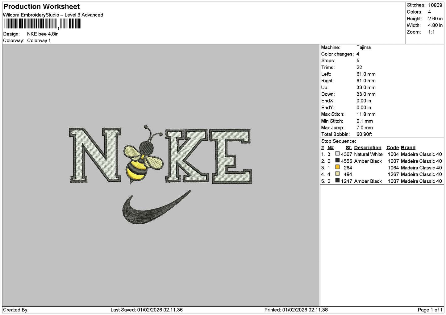 Nike Bee 0102 Embroidery File 6 sizes