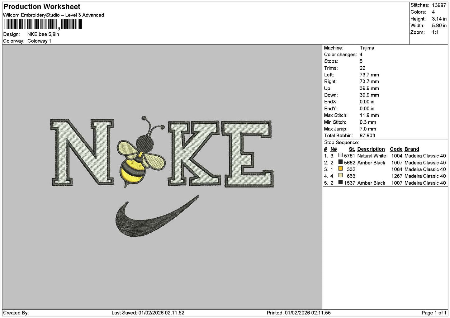 Nike Bee 0102 Embroidery File 6 sizes