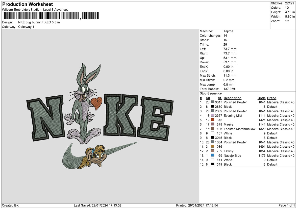 Nike Bunny 2901 Embroidery File 6 sizes