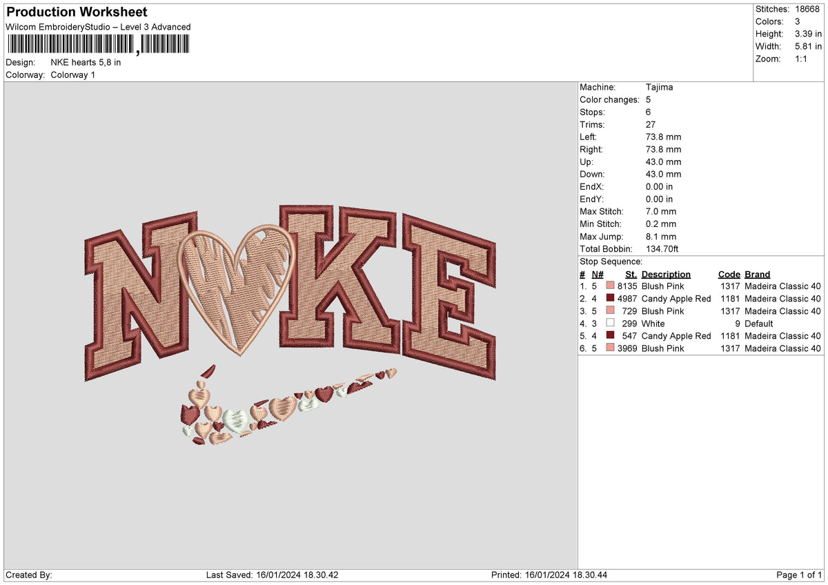 Nike Hearts Swoosh Embroidery File 6 sizes