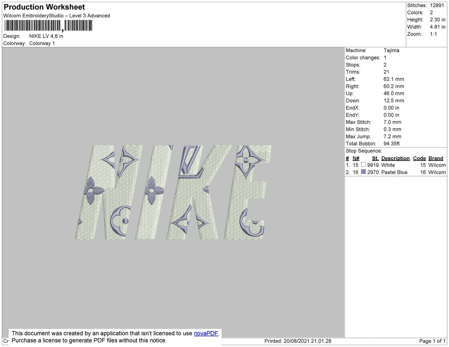 Nike Lv 001 Flame Embroidery File 8 size