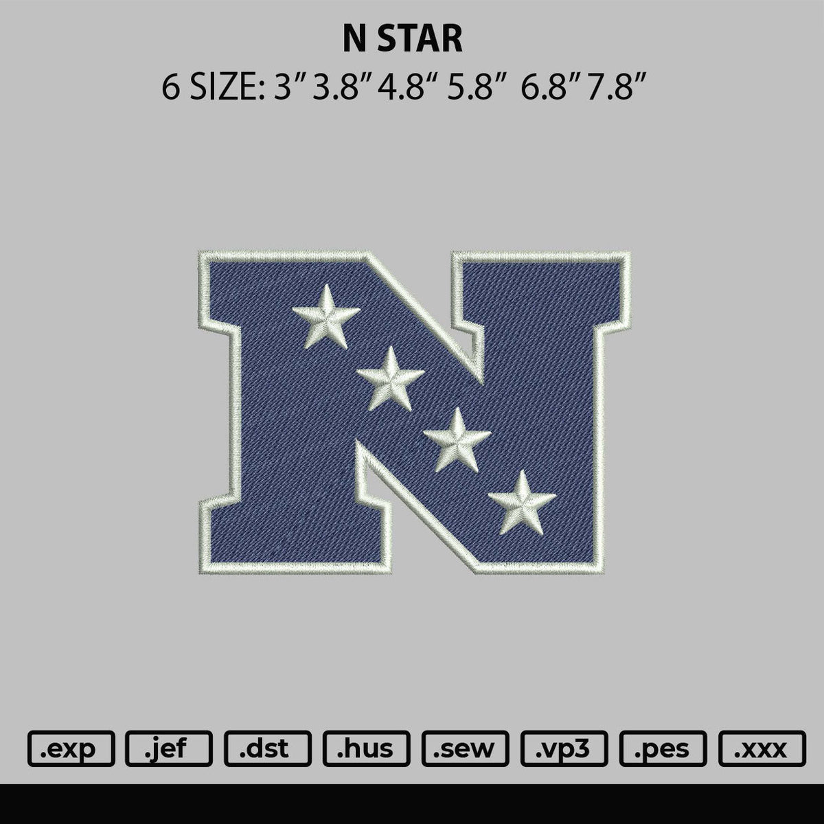 N Star Embroidery File 6 sizes