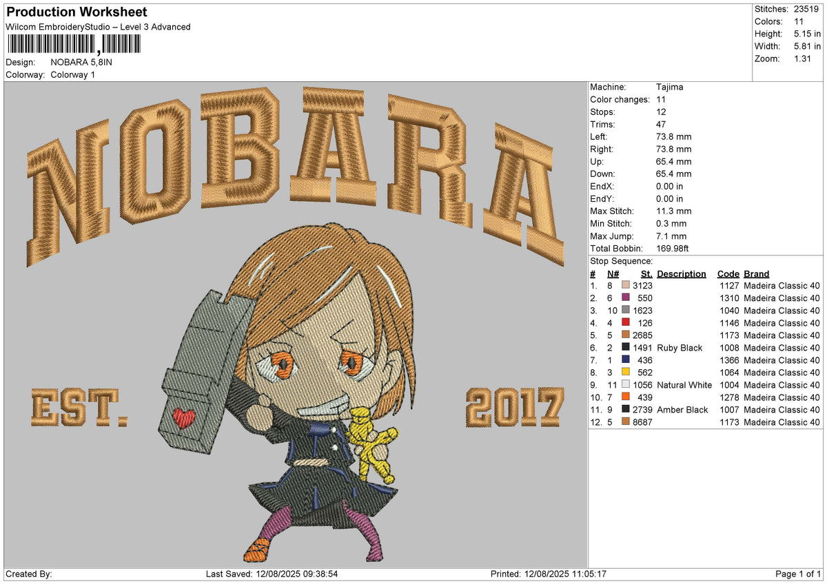 NOBARA Embroidery File&nbsp;6 size