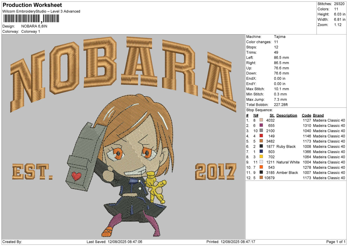 NOBARA Embroidery File&nbsp;6 size