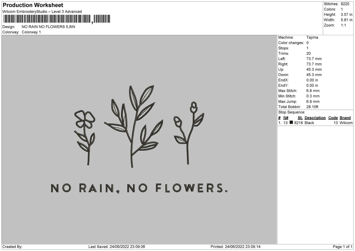 NO RAIN NO FLOWERS Embroidery