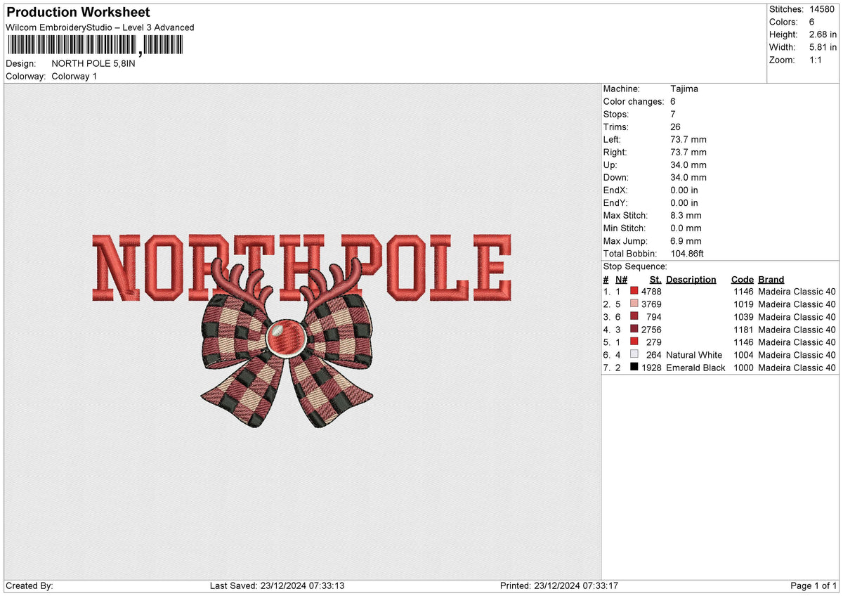 NORTH POLE Embroidery File 6 size