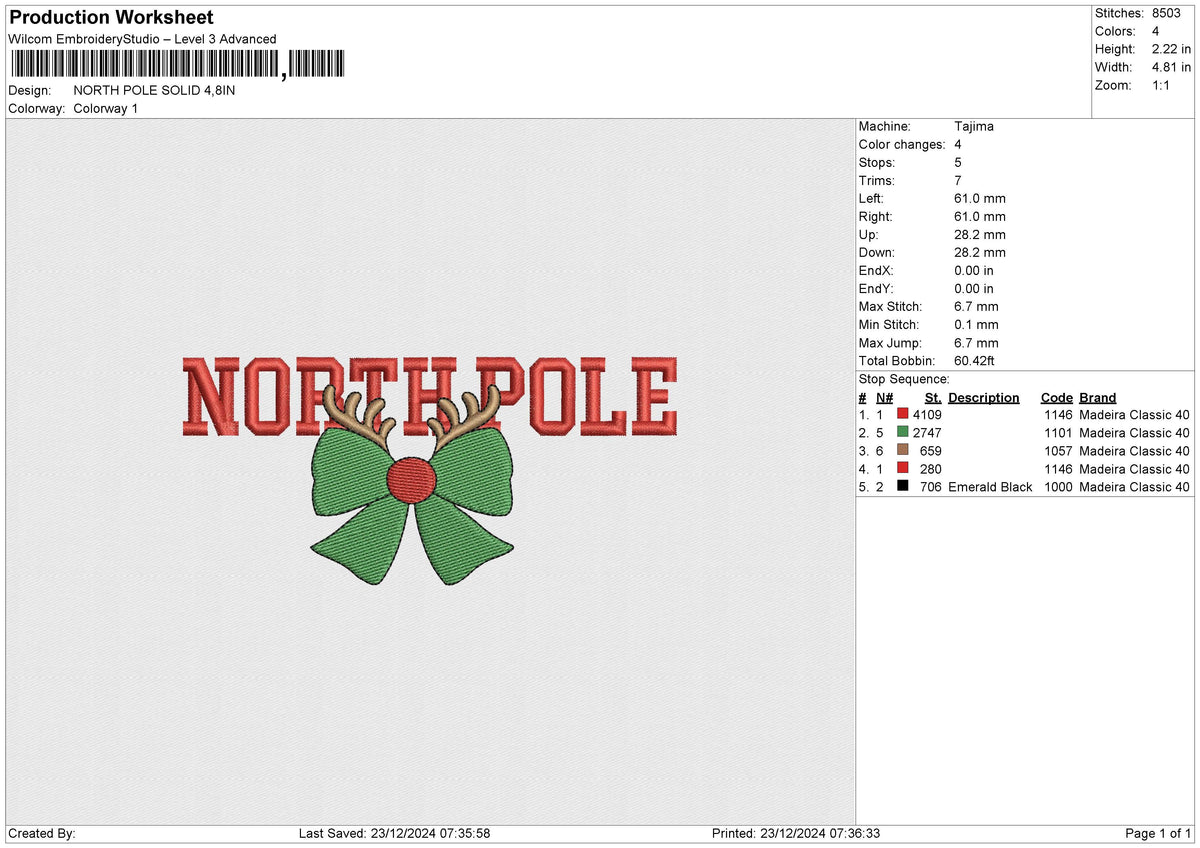 NORTH POLE SOLID Embroidery File 6 size