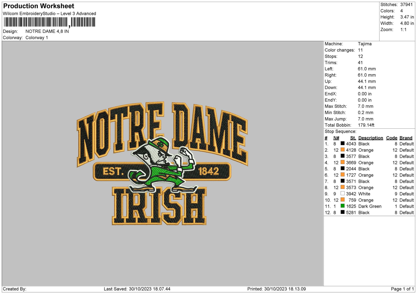 Notre D Embroidery File 6 sizes