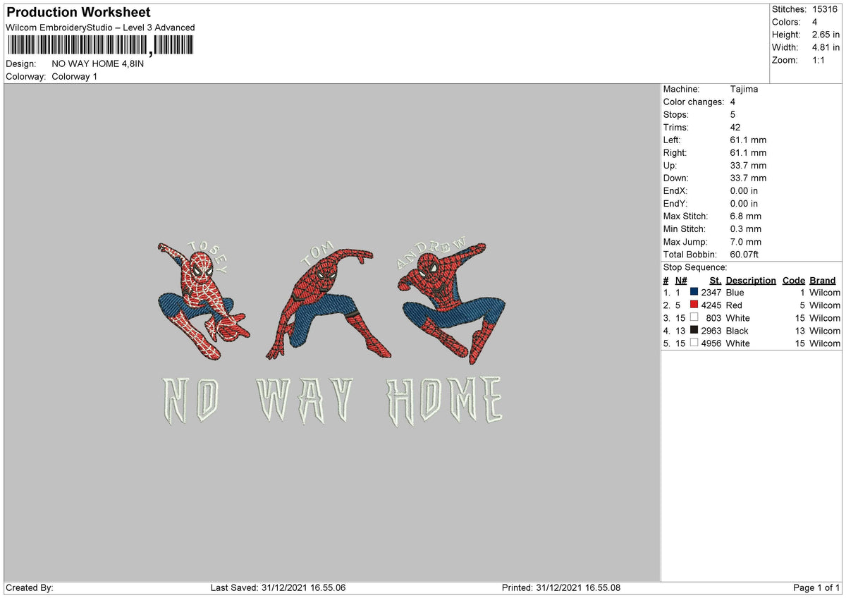 Spiderman No Way Home Embroidery