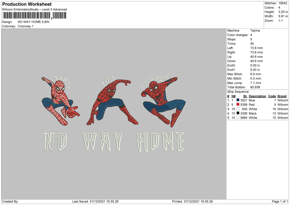 Spiderman No Way Home Embroidery
