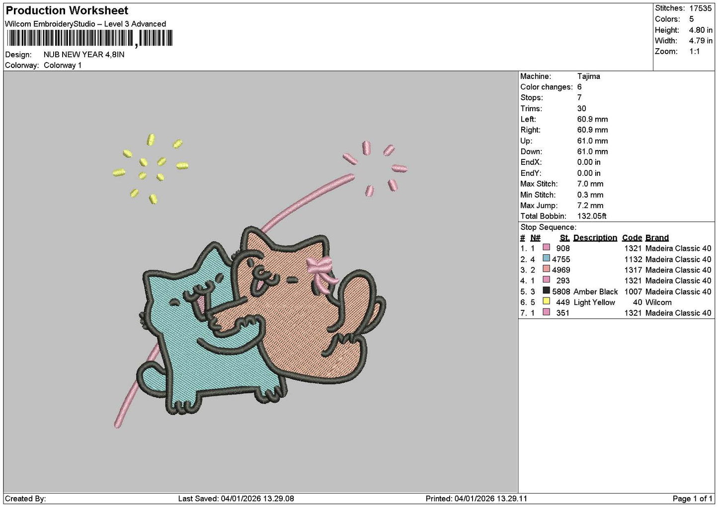 Cats 0401a Embroidery File 6 sizes