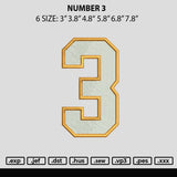 Number 3 Embroidery File 6 sizes