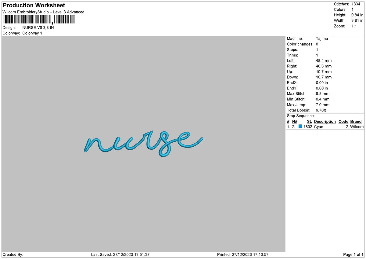 Nurse V6 Embroidery File 6 sizes