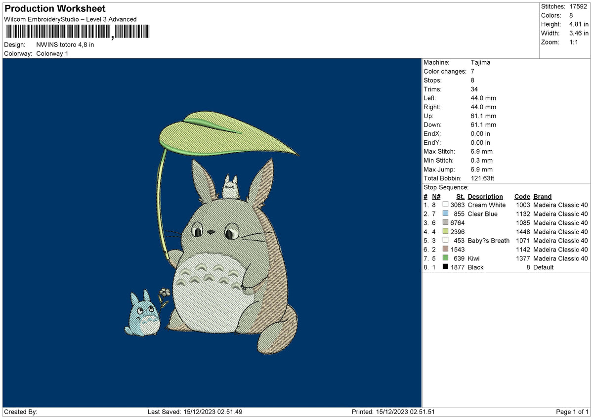 Totorotree Embroidery File 6 sizes