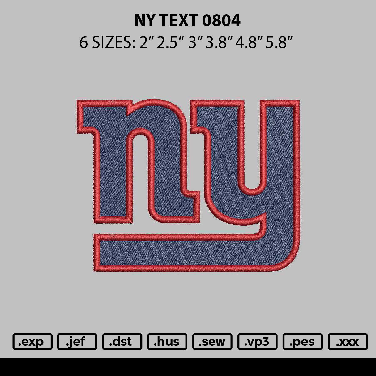 Ny Text 0804 Embroidery File 6 sizes
