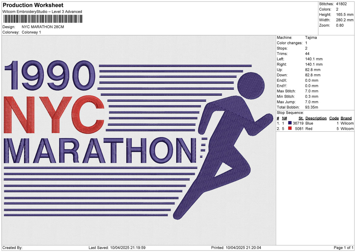 NYC MARATHON Embroidery File 6 size