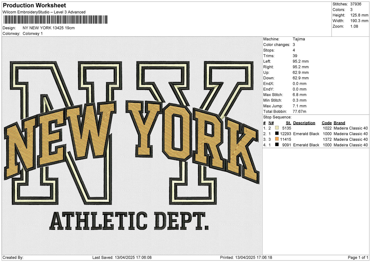 NY NEW YORK 13425 Embroidery File 6 size