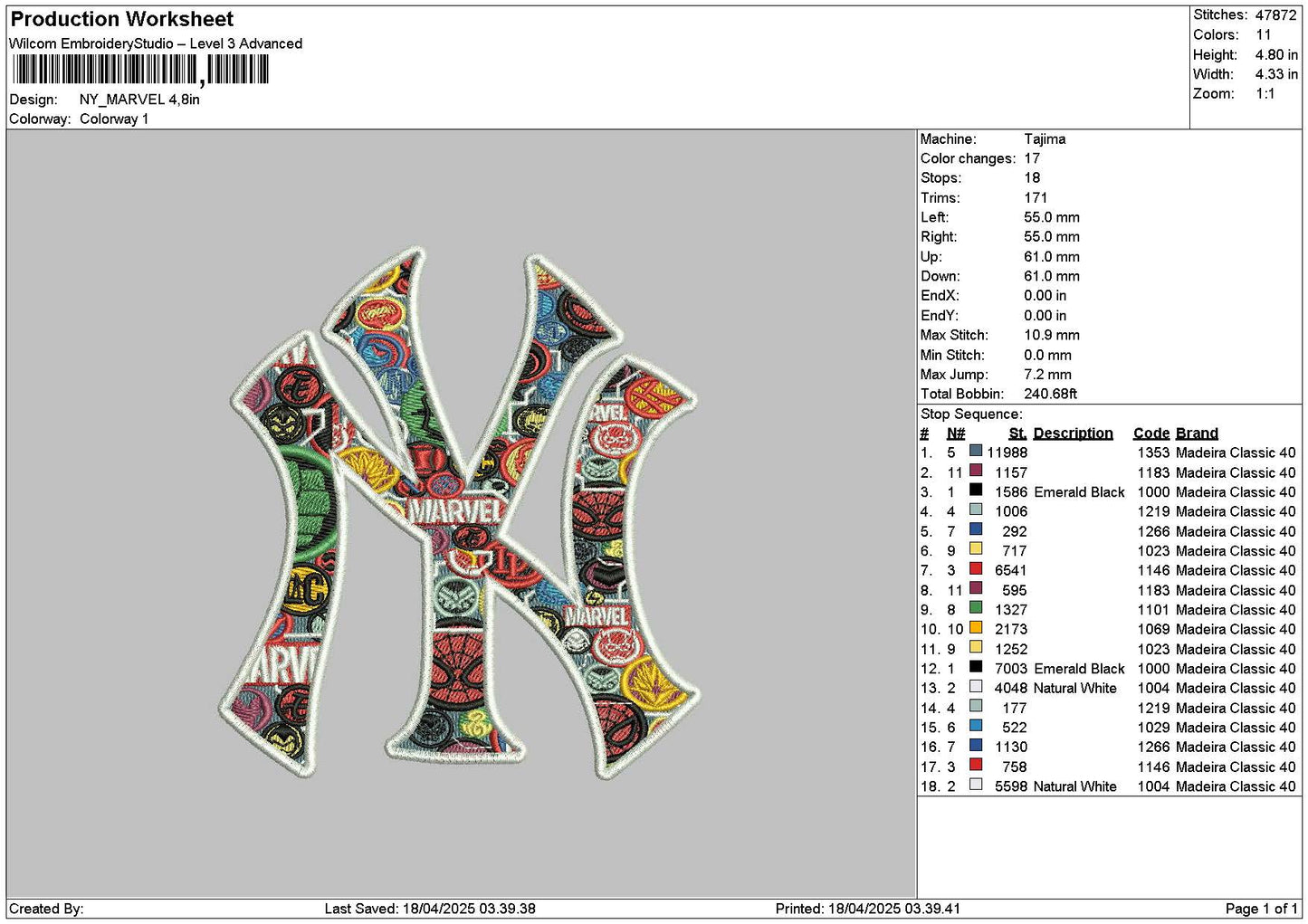 Ny Pattern 1804 Embroidery File 6 sizes