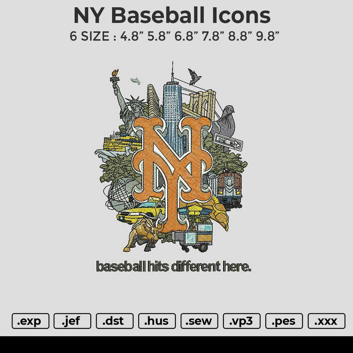 NY baseball icons Embroidery File 6 size