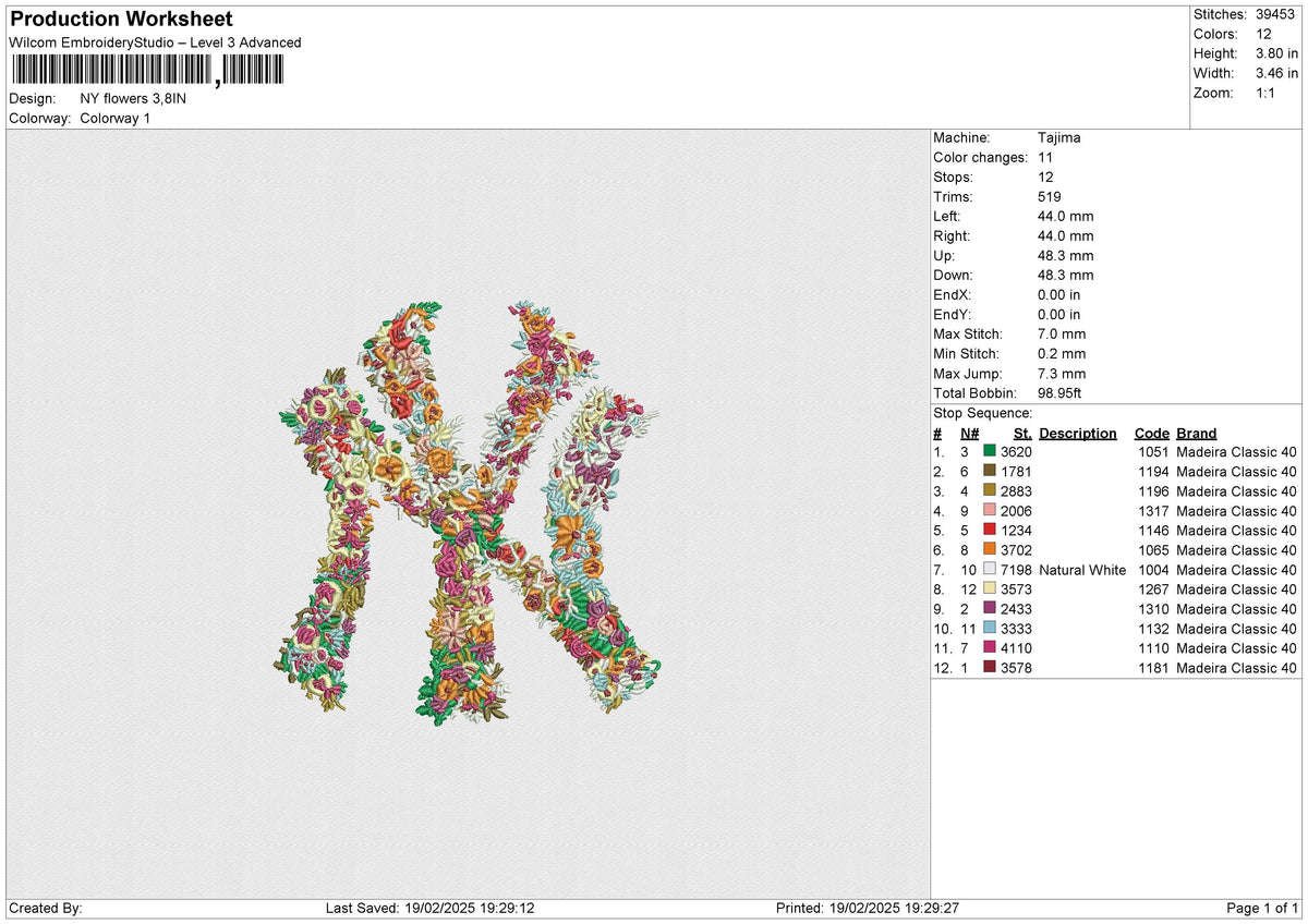 NY Flowers Embroidery File 6 size