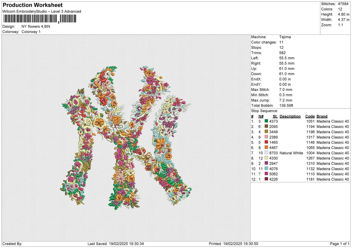 NY Flowers Embroidery File 6 size