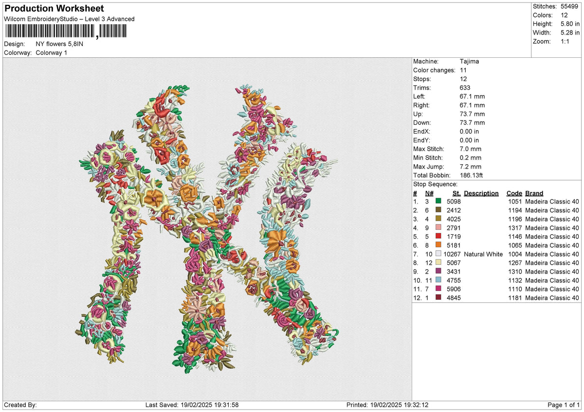 NY Flowers Embroidery File 6 size