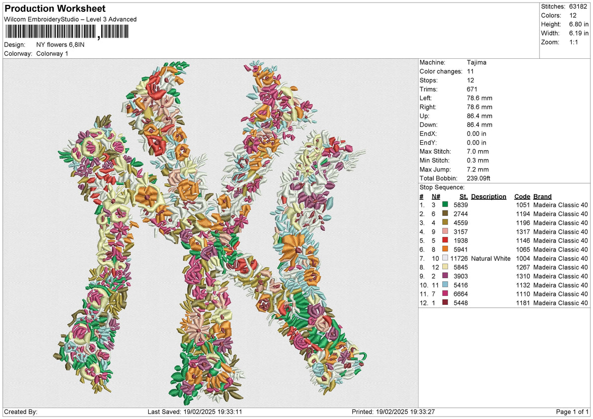 NY Flowers Embroidery File 6 size