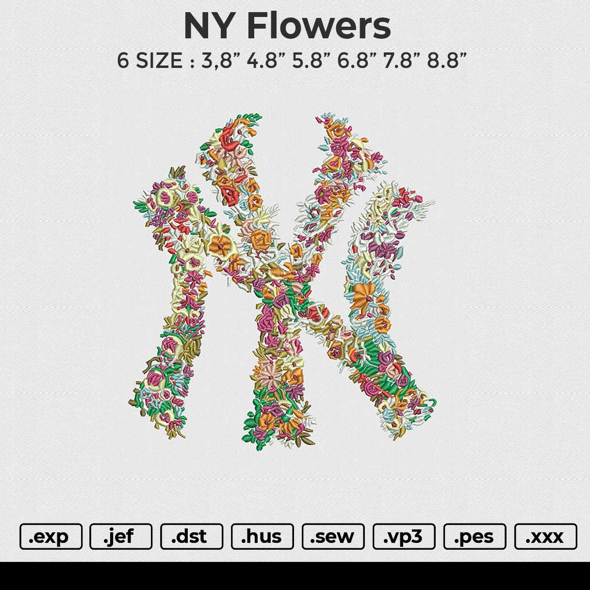 NY Flowers Embroidery File 6 size