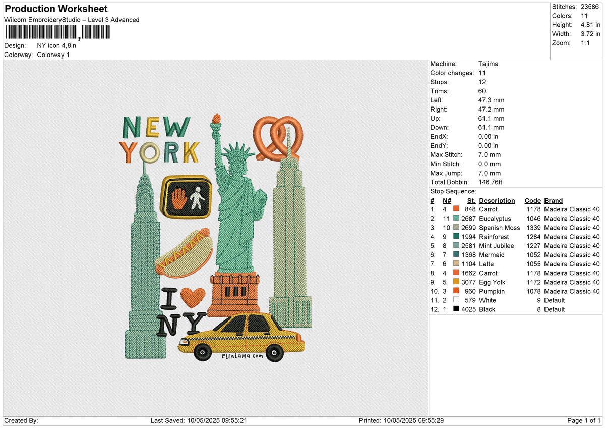NY icon Embroidery File 6 size