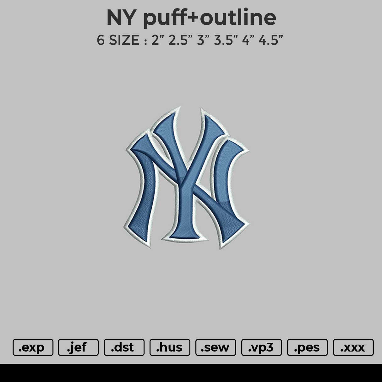 NY puff+Outline Embroidery File 6 sizes