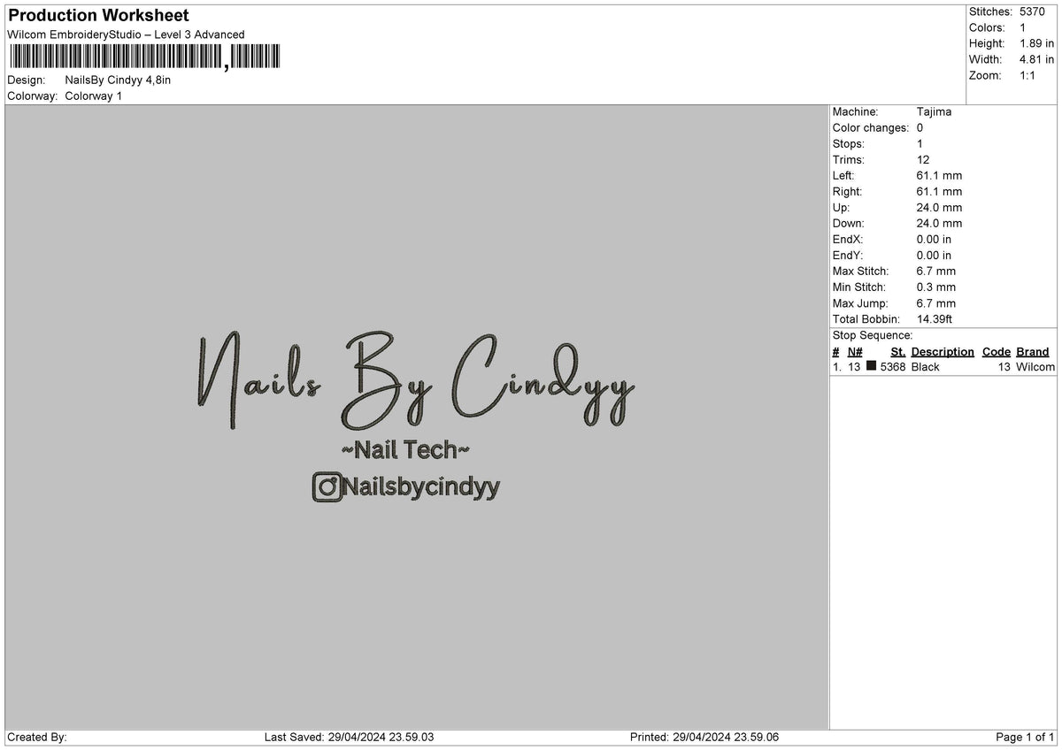 Nailstext 2904 Embroidery File 6 sizes