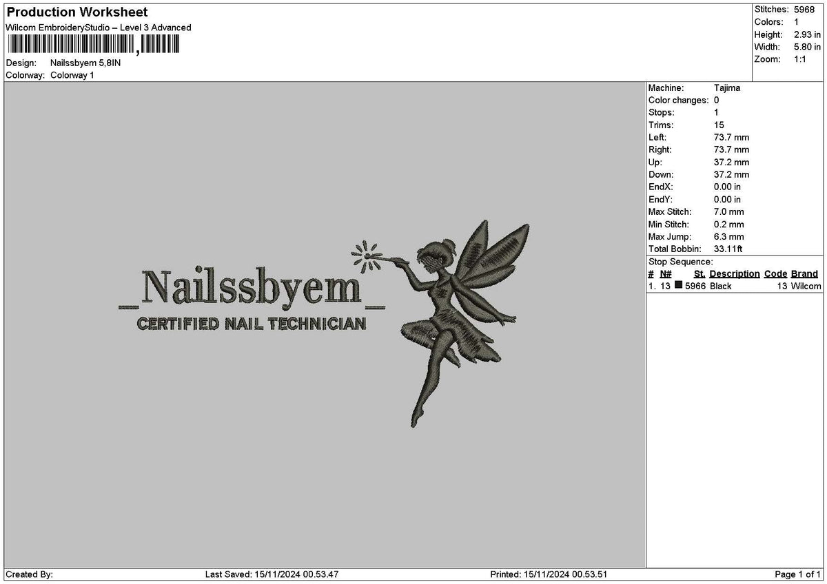 Nailstext 1511 Embroidery File 6 sizes